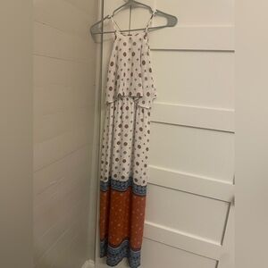 Pink Rose White and Orange Maxi Dress